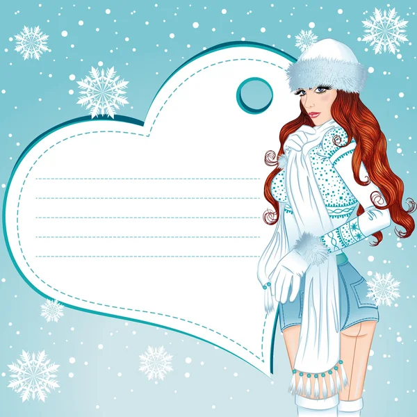 Sexy chica de invierno tarjeta de felicitación — Archivo Imágenes Vectoriales