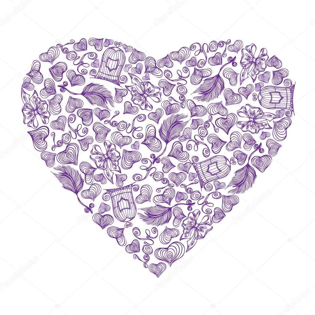 Valentine's Day elements in heart shape
