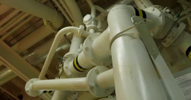 Pipelines of vessel sewage treatment plant. Pan — Stock Video