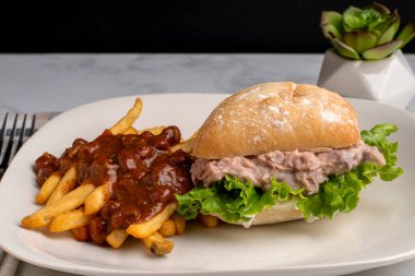 Kızarmış marullu ton balığı salatası., 