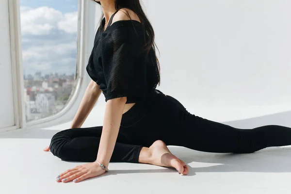 Cropped View Barefoot Woman White Floor Window — Stock Photo, Image