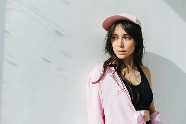 Pensive Armenian Woman White Shirt Cap Looking Away White Shadows — Stock Photo, Image