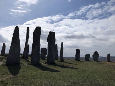 Nisan 'da Lewis Adası' ndaki Callanish Standing Stones, İskoçya Dış Hebrides, Birleşik Krallık