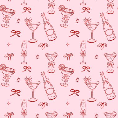 El yapımı kokteyller, şampanya şişeleri ve tuhaf bir şekilde fiyonk. Parti temaları için ideal.