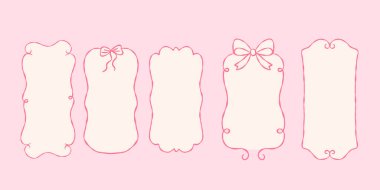 Beş el çizimi dikey çerçeve seti coquette kaprisli tarzında. Kartlar, etiketler, notlar veya duyurular için ideal.