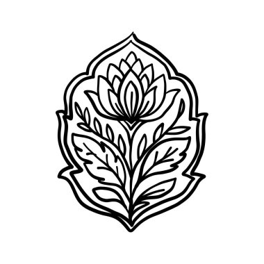 Geleneksel Hint çiçek buta tasarımının detaylı çizimi, tekstil, mehndi veya dekoratif amaçlar için idealdir..