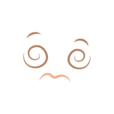 Kawaii tarzı bir yüz, sarmal gözleri ve yumuşak gülüşü var. Baş dönmesi ya da kafa karışıklığı gösteriyor. Manga ifadeleri ve komik ruh hali simgeleri için harika..