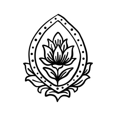 El çizimi siyah beyaz buta geleneksel Hint tarzında lotus çiçeği, tekstil ve ruhani tasarımlar için harika.