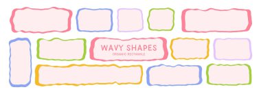 Pastel dalgalı dikdörtgenler ve kenarları çizilmiş. Mesaj kutuları, eğlence düzenleri veya çocuk grafikleri için mükemmel.
