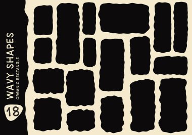 El çizimi dalgalı kenarlı kalın siyah dikdörtgenlerin en az grafik koleksiyonu. Şablonlar, notlar ve düzen tasarımı için ideal.