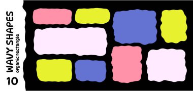 Renkli pastel renkli dalgalı dikdörtgen paketleri. Oyuncu tasarım, metin kutuları ve çıkartma düzeni için harika.