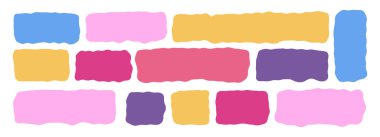 Pembe, mavi, sarı ve mor renkli düzensiz dalgalı dikdörtgenler. Yaratıcı ve eğlenceli planlar için mükemmel..