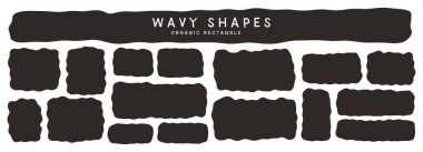 Dalgalı dikdörtgen şekillerin minimum siyah siluet koleksiyonu. Posterler, baskı şablonları ya da modern kompozisyonlar için harika.