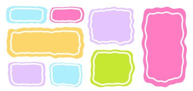 El çizimi dalgalı kenarları olan çizgili dikdörtgen şekilli yumuşak pastel bir paket. Notlar, etiketler ya da el sanatları için harika..