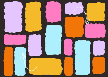 Çok renkli organik dikdörtgen şekiller, el çizimi dalgalı kenarlar ve çizim okları. Yaratıcı tasarım için mükemmel.