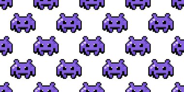 Piksel sanat retro arcade video oyun arka plan deseni yinelenen uzaylı canavar karakterleri ile