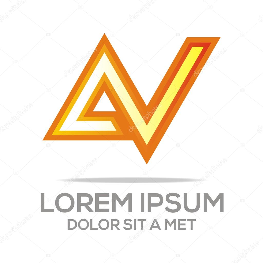 Abstract letter line av color orange blue alphabet font initialdecoration type text idea symbol icon