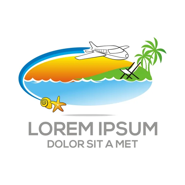 Logo Beach Holiday Sunset Ocean Vocação Plane — Vetor de Stock