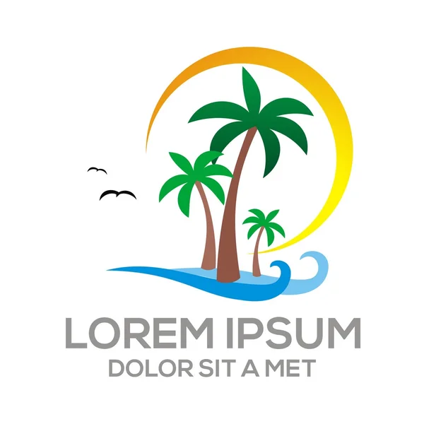 Logo beach holiday sunset ocean vocation vector — Stok Vektör