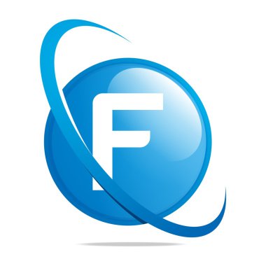 Logo circle globe round letter F blue abstract vector