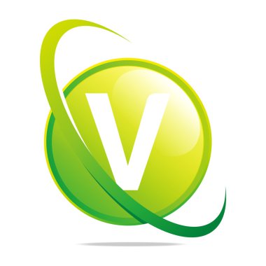 Logo circle globe round letter V blue abstract vector