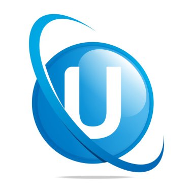 Logo circle globe round letter U blue abstract vector