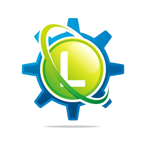 Logo Circle Gear Letter L Green Abstract Vector Symbol —  Vetores de Stock