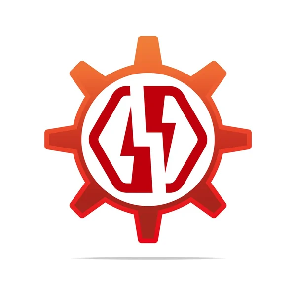 Logo Design Ikone Macht Strom Kreis Getriebe rot Symbol abstrakter Vektor — Stockvektor