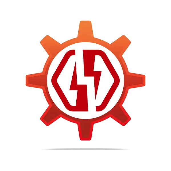 Logo Design Icon Power Electricity Circle Gear Red Symbol Abstract Vector — Stok Vektör