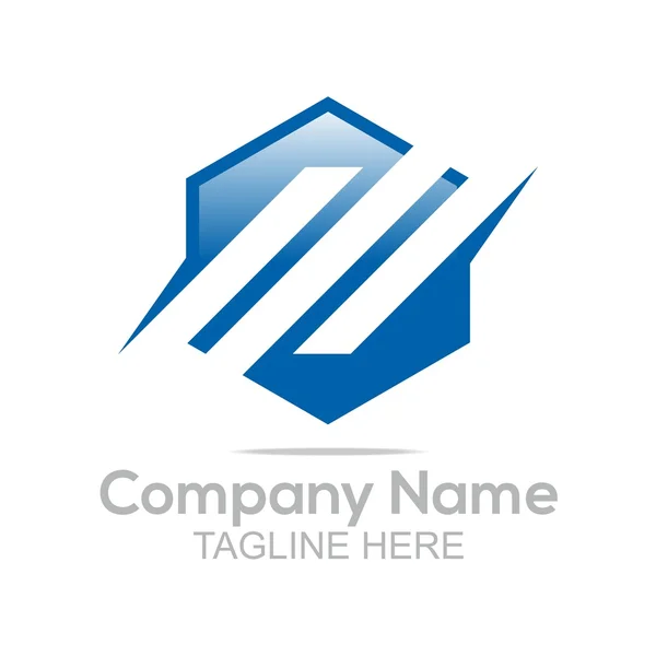 Logo Design Company Name Hexagon Line Blue Symbol Icon Abstract Vector — ストックベクタ