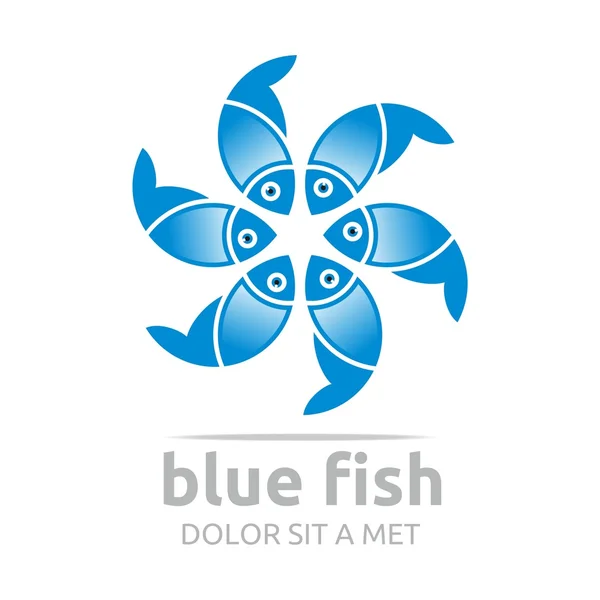 Logo blue fish circle design icon symbol vector — Stok Vektör