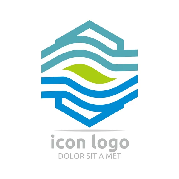 Logo icon hexagon wave leaves design symbol icon vector — Stock vektor