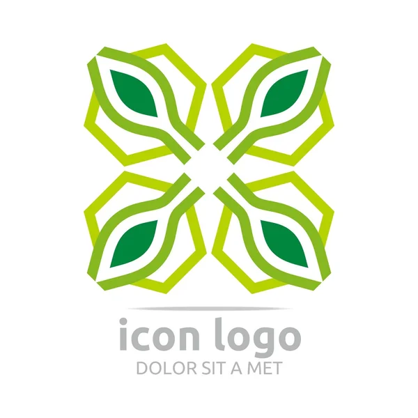 Logo Icon Windmill Leaves Green Design Symbol Abstract — Stock vektor