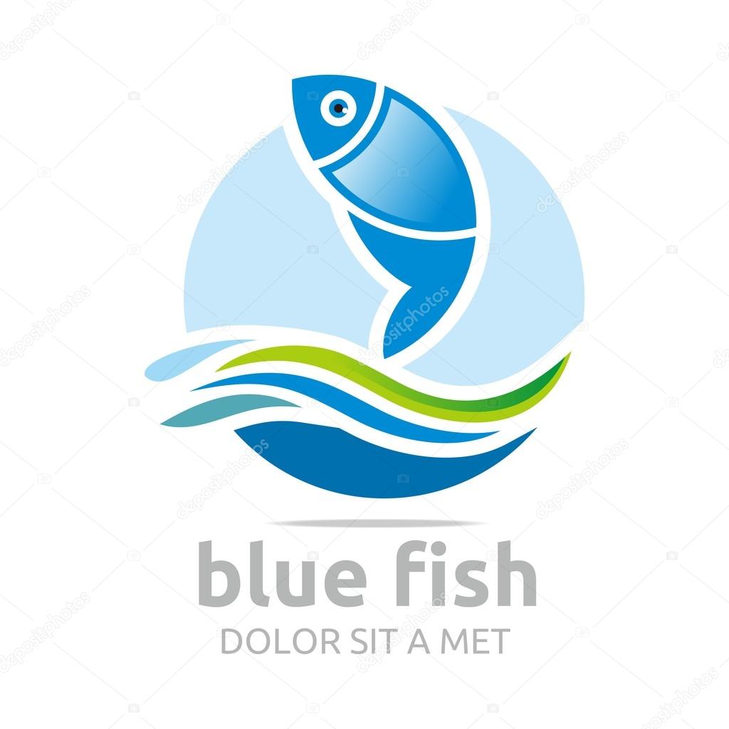 Logo blue fish circle design icon symbol vector