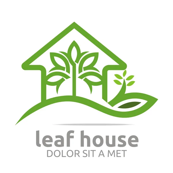 Abstrakt logotyp fastigheter leaf house design ikon vektor — Stock vektor