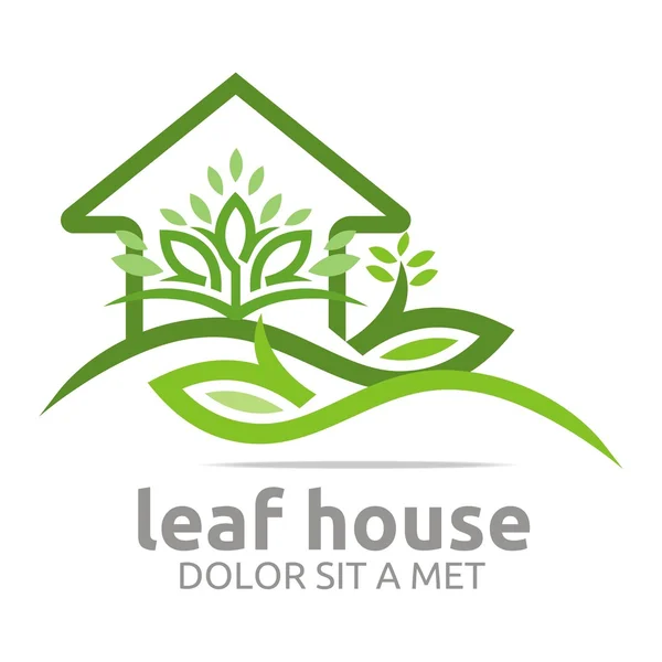 Logotipo abstrato imobiliário folha casa design ícone vetor —  Vetores de Stock