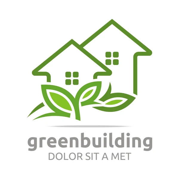 Abstract logo green building leaves house symbol vector — ストックベクタ