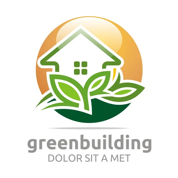 Abstract logo green building leaves house symbol vector — 图库矢量图片