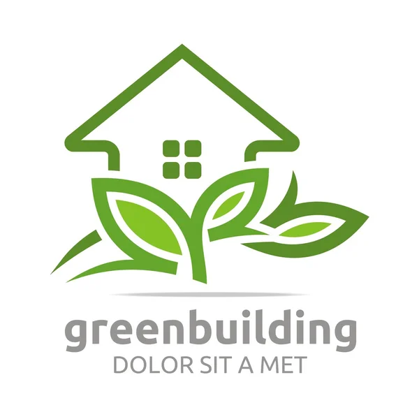 Astratto logo verde edificio lascia casa simbolo vettore — Vettoriale Stock