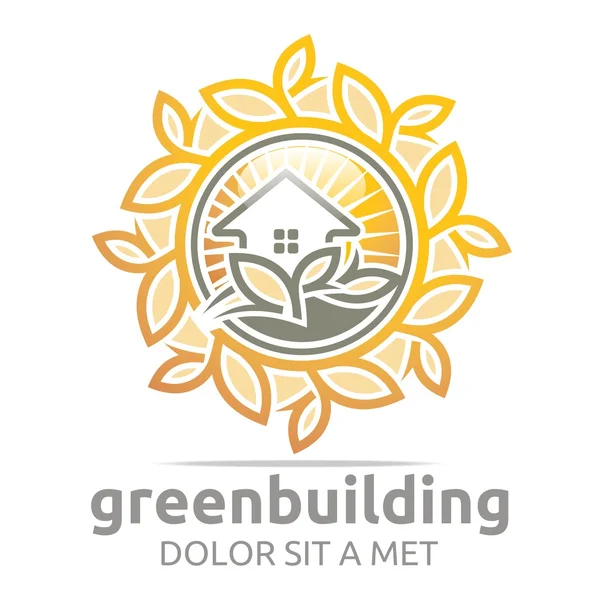 Abstract logo green building leaves house symbol vector — 图库矢量图片