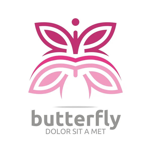 Logo kupu-kupu daun merah muda serangga vektor simbol musim semi - Stok Vektor