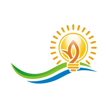 Logo fikri günbatımı ampul satır simge vektör yaprak