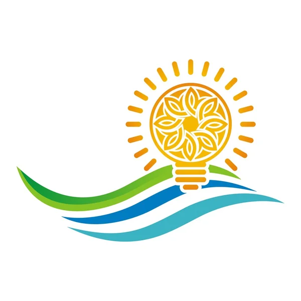 Logo idee van zonsondergang gloeilamp laat lijn symbool vector — Stockvector