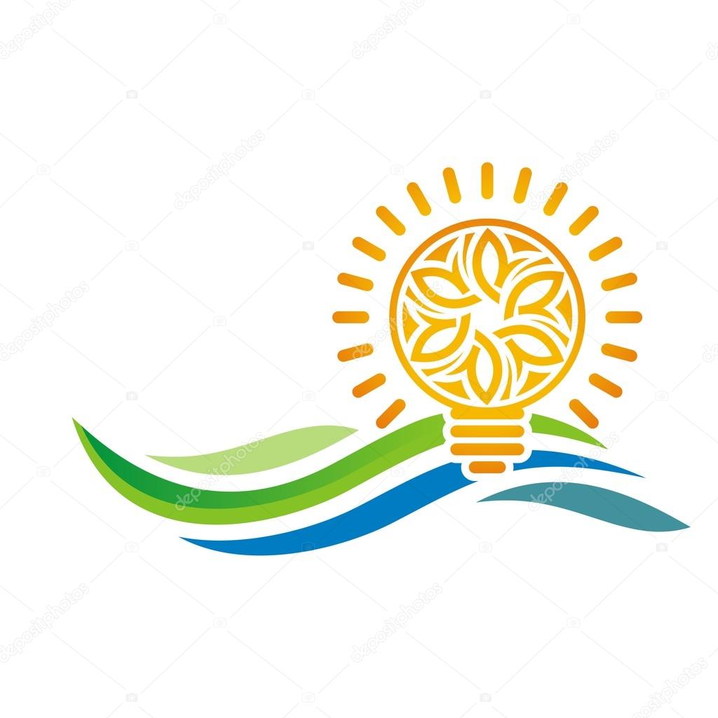 Logo idea of sunset light bulb leaves line symbol vector