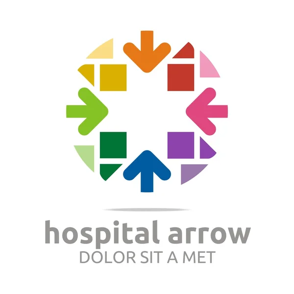 Logotipo abstracto hospital flecha tringle vector icono colorido — Vector de stock