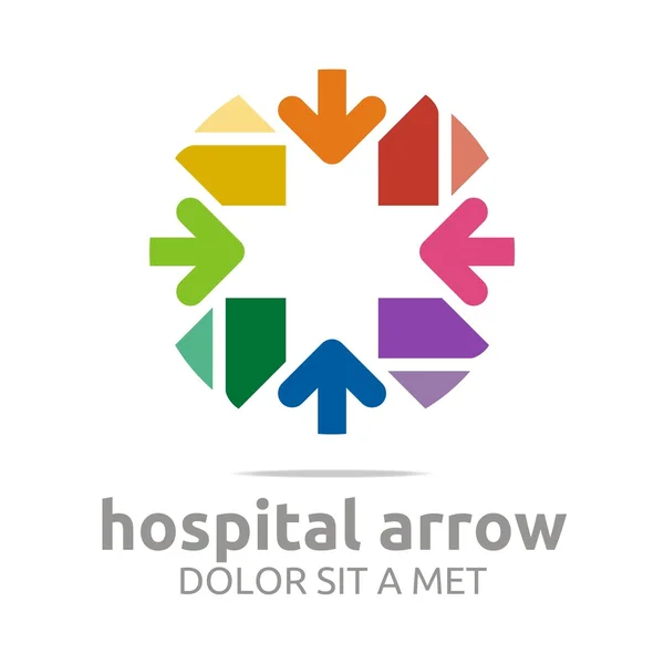 Logotipo abstrato hospital flecha tringle vetor ícone colorido — Vetor de Stock