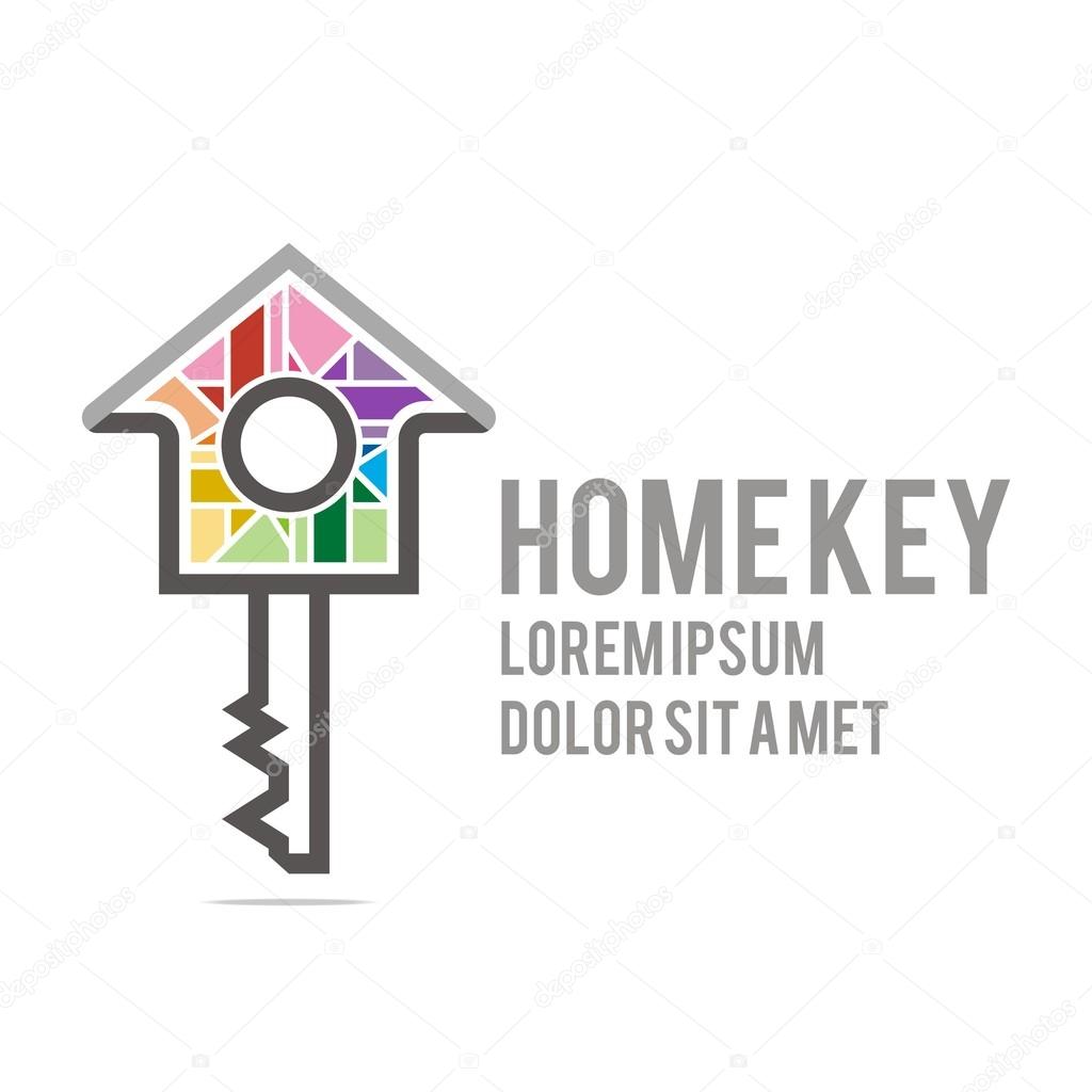Logo home key house lock security buiding icon vector
