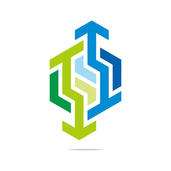 Logo absztrakt nyíl szimbólum Hexa összekötő ikon — Stock Vector