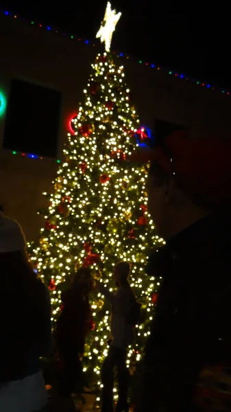 夜に飾られたクリスマスツリー — ストック写真