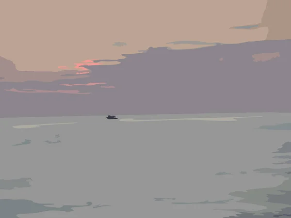 Göl Gökyüzü Küçük Tekneyle Soyut Bir Manzara Pastel Renklerde Çağdaş — Stok fotoğraf